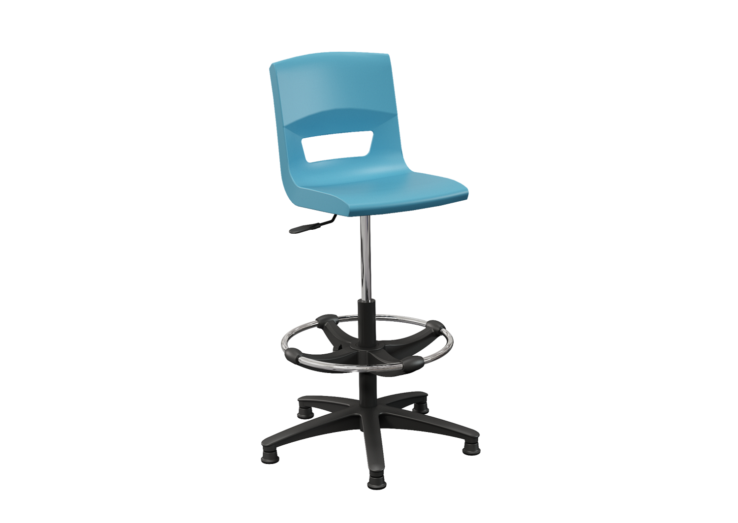 Postura task stool glides with black base aqua blue