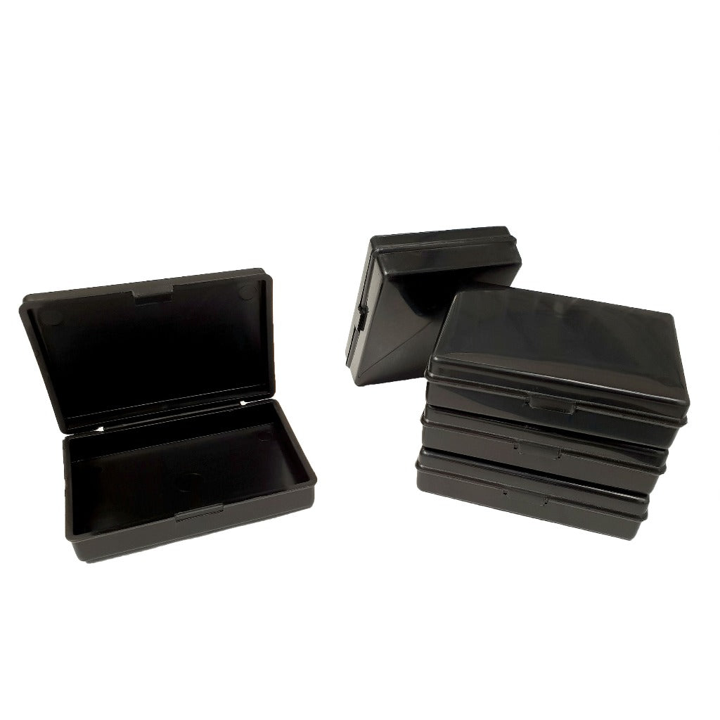 Black Hinged plastic box (78x52x18mm) from Fuzzy Brands